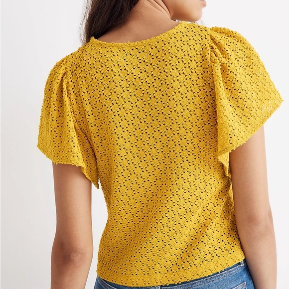 Madewell Texture & Thread Eyelet Flutter-Sleeve Top - S - Picture 6 of 8